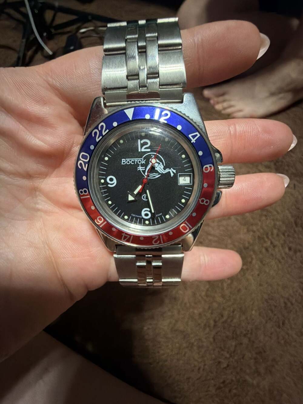 Vostok Amphibia Scuba Dude Automatic Watch with Pepsi Bezel and Stainless Steel
